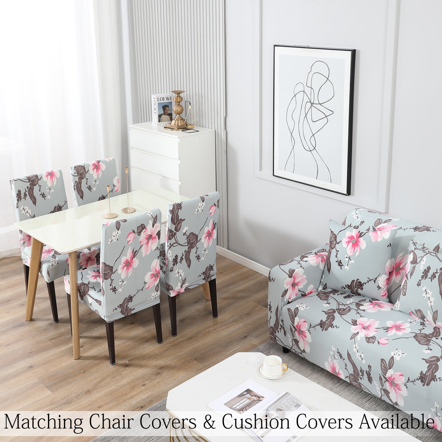 Buy Bluish Grey  Printed Matching elastic covers for chairs and sofas