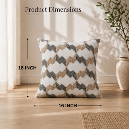 HOKIPO Embroidered Cushion Cover 16x16 Inch for Sofa, Beige & Charcoal