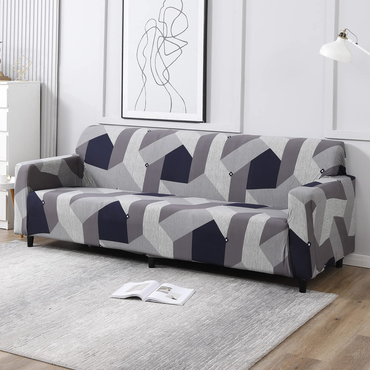 Grey printed 4 seater sofa cover​