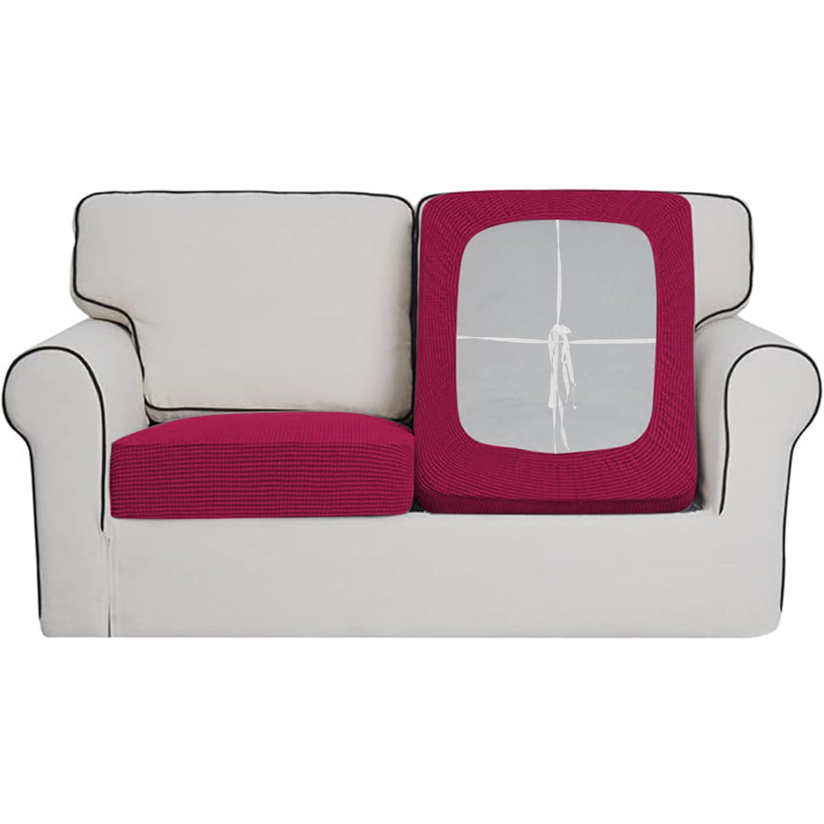 Stretchable Thick Jacquard Textured Seat Cushion Cover for 1/2/3 Seaters / Pieces for Sofa, Maroon