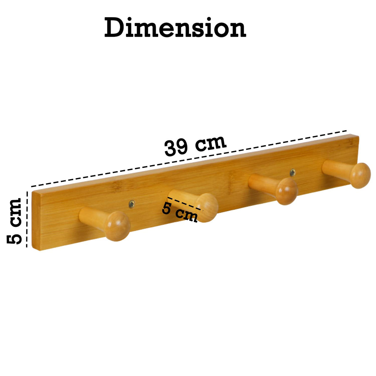 Bamboo Wooden Heavy Duty Wall Mounted Hooks for Hanging - 4 Hooks