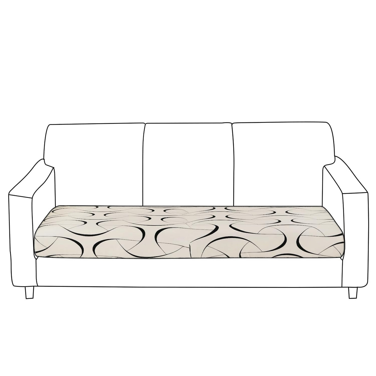 140 GSM Stretchable Printed Elastic Sofa Cushion Seat Cover for 1 /2 /3 Seaters / Pieces for Sofa, Natural Beige Abstract Art
