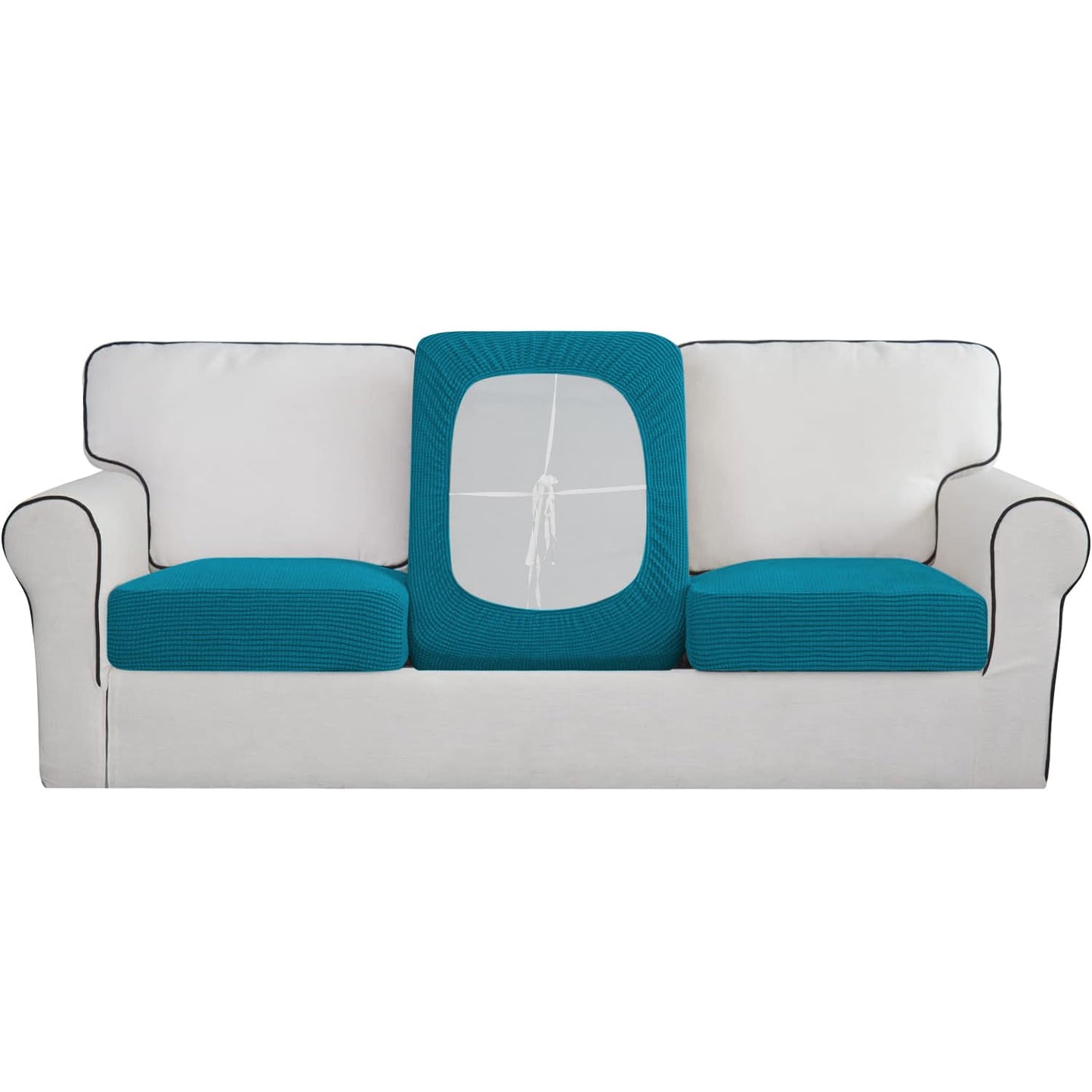 Stretchable Thick Jacquard Textured Seat Cushion Cover for 1/2/3 Seaters / Pieces for Sofa, Teal