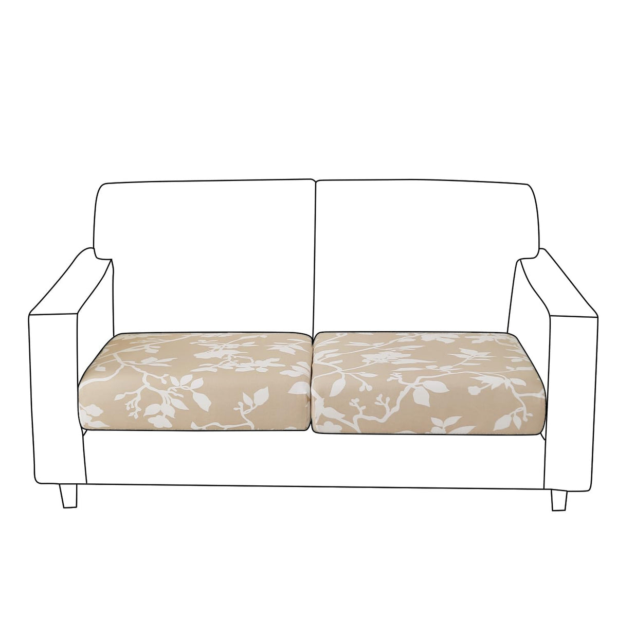 140 GSM Stretchable Printed Elastic Sofa Cushion Seat Cover for 1 /2 /3 Seaters / Pieces for Sofa, Buff Brown Sillehoute Floral