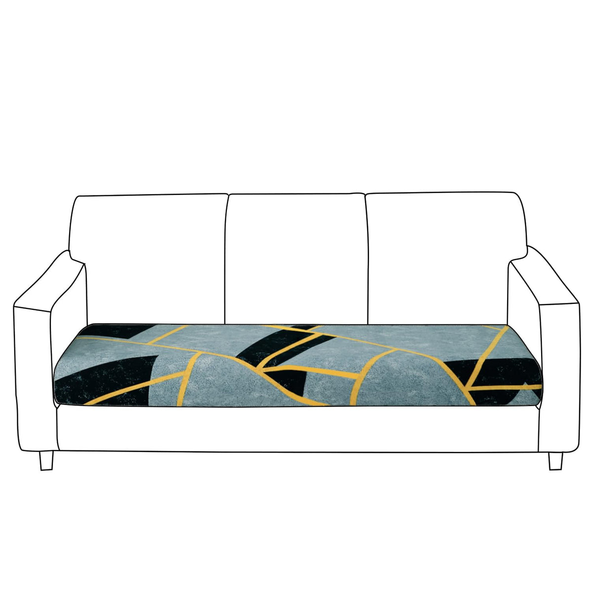 140 GSM Stretchable Printed Elastic Sofa Cushion Seat Cover for 1 /2 /3 Seaters / Pieces for Sofa, Multicolor Abstract Geometry