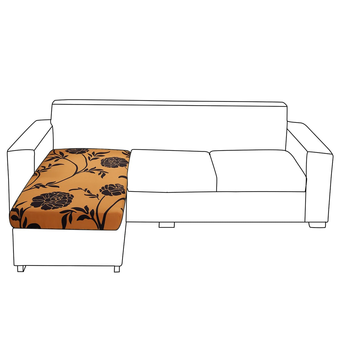 Stretchable 140gsm Printed Seat Couch Cushion Cover for 1/2/3 Seaters / Pieces for Sofa, Copper Brown Floral