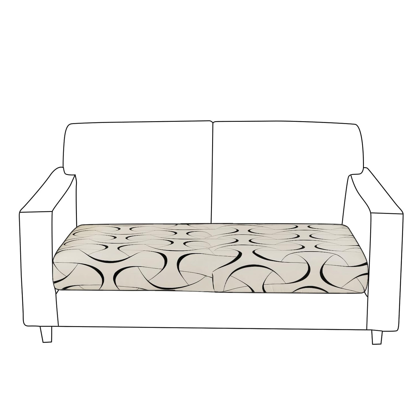 140 GSM Stretchable Printed Elastic Sofa Cushion Seat Cover for 1 /2 /3 Seaters / Pieces for Sofa, Natural Beige Abstract Art