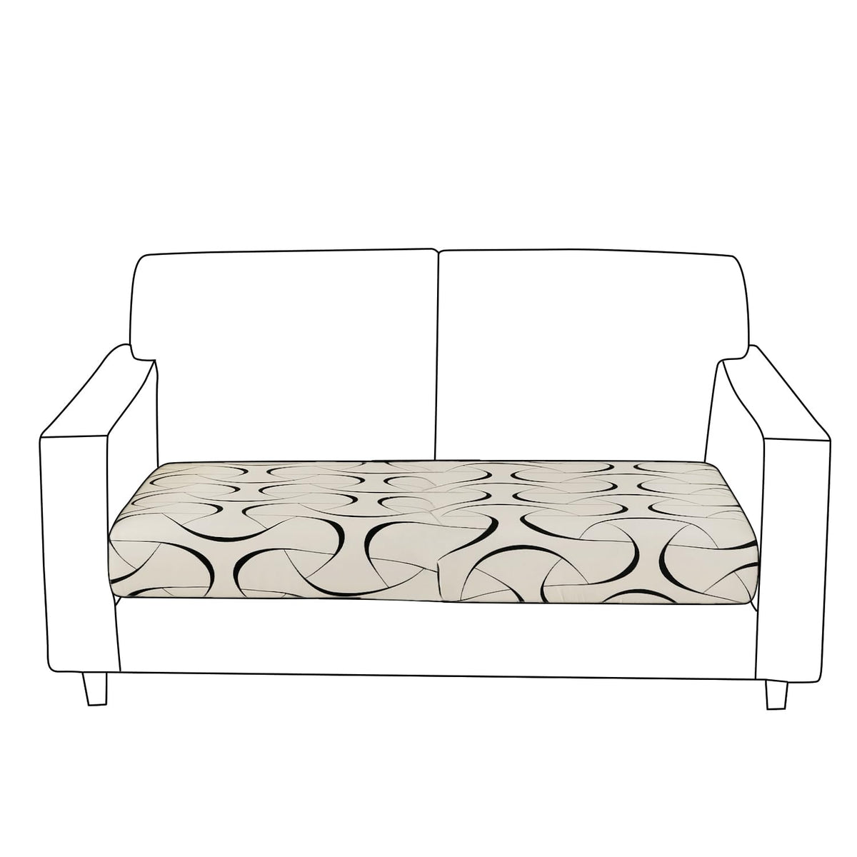 140 GSM Stretchable Printed Elastic Sofa Cushion Seat Cover for 1 /2 /3 Seaters / Pieces for Sofa, Natural Beige Abstract Art