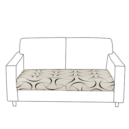 140 GSM Stretchable Printed Elastic Sofa Cushion Seat Cover for 1 /2 /3 Seaters / Pieces for Sofa, Natural Beige Abstract Art