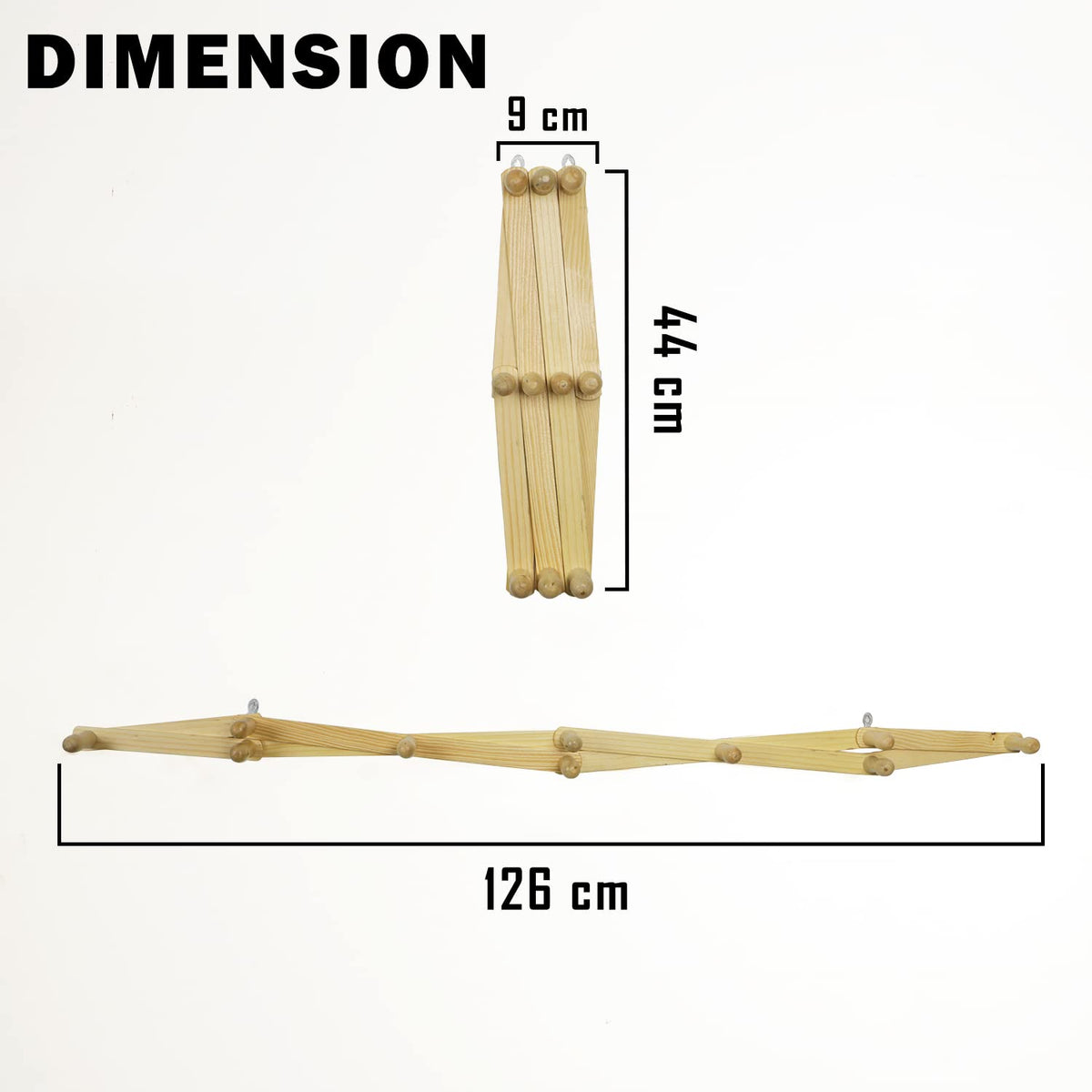 Buy Adjustable bamboo wall mounted hook rail 44 cm wooden wall hooks | HOKIPO