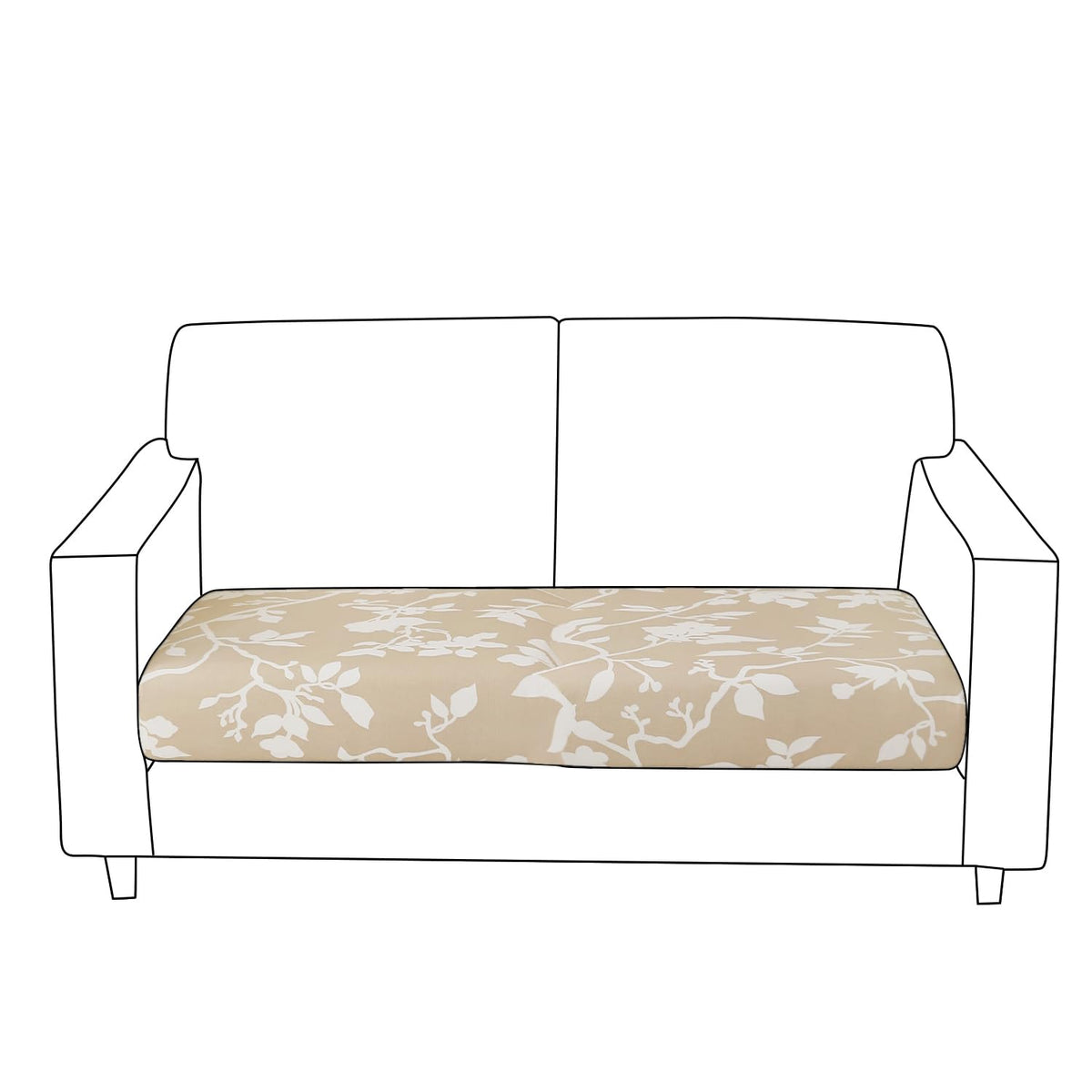 140 GSM Stretchable Printed Elastic Sofa Cushion Seat Cover for 1 /2 /3 Seaters / Pieces for Sofa, Buff Brown Sillehoute Floral