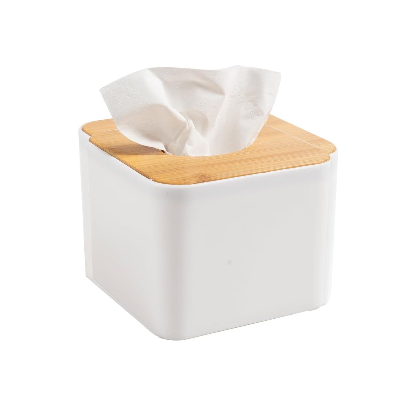Square Bamboo Tissue Paper Holder, White