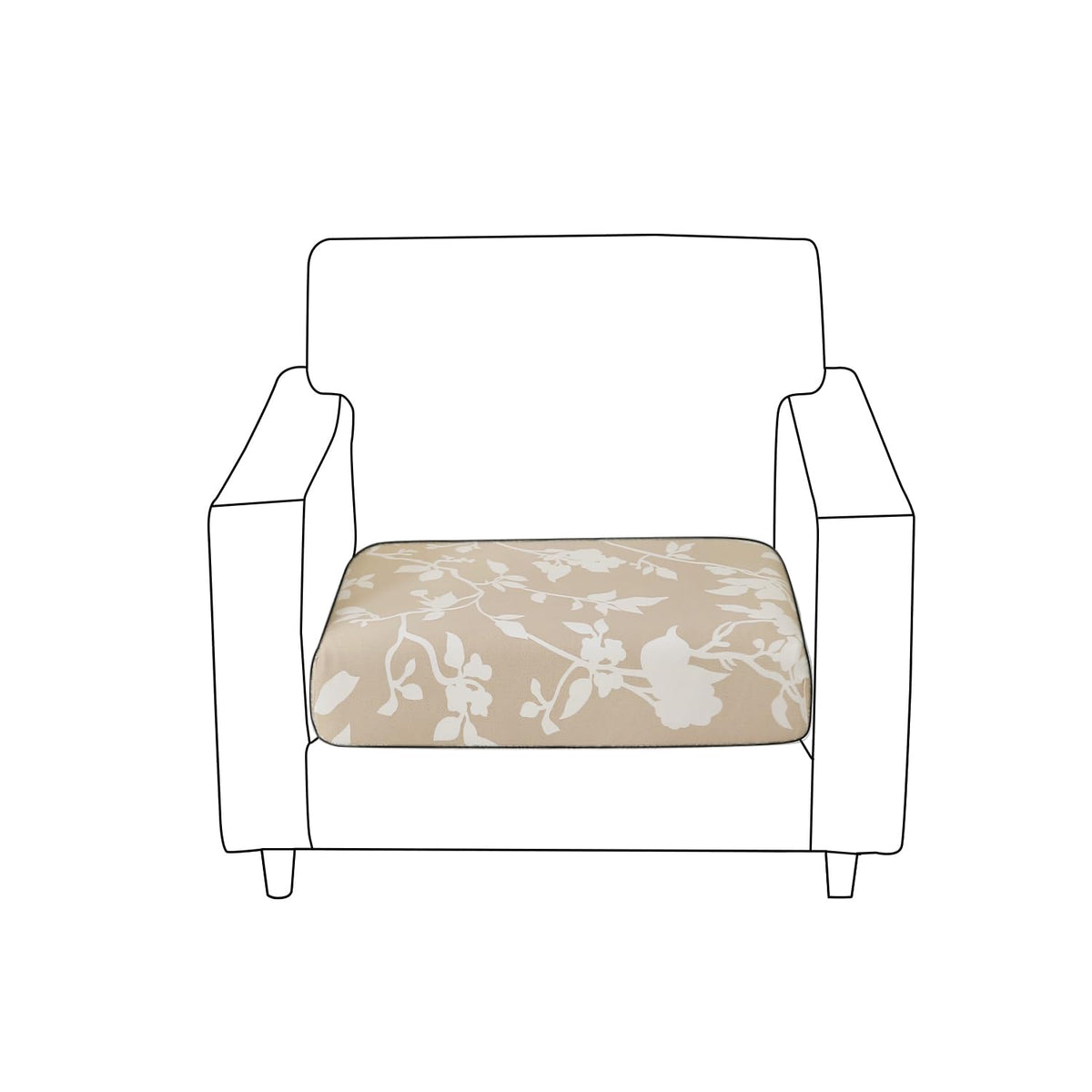 140 GSM Stretchable Printed Elastic Sofa Cushion Seat Cover for 1 /2 /3 Seaters / Pieces for Sofa, Buff Brown Sillehoute Floral
