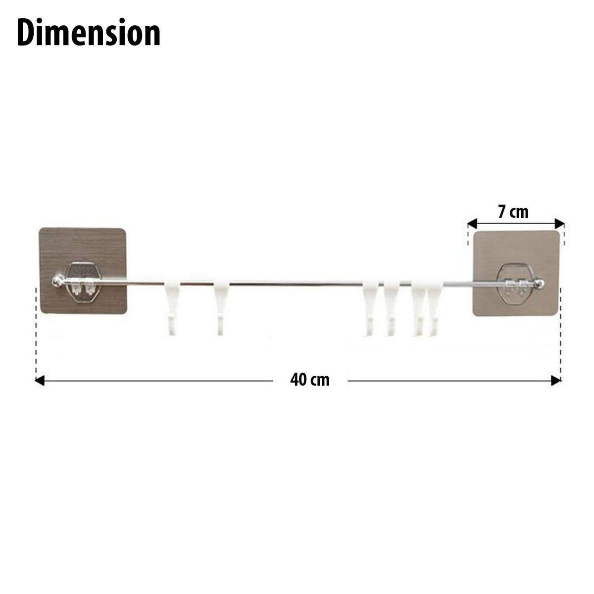 Magic Sticker Series Self Adhesive Chrome Plated Metal Hook Rail Bar for Kitchen and Bathroom, Silver