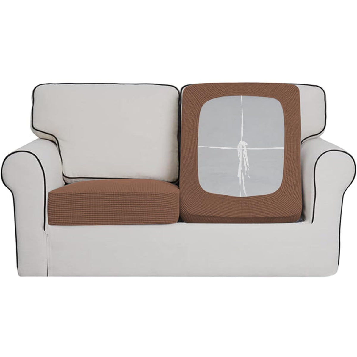 Stretchable Thick Jacquard Textured Seat Cushion Cover for 1/2/3 Seaters / Pieces for Sofa, Brown