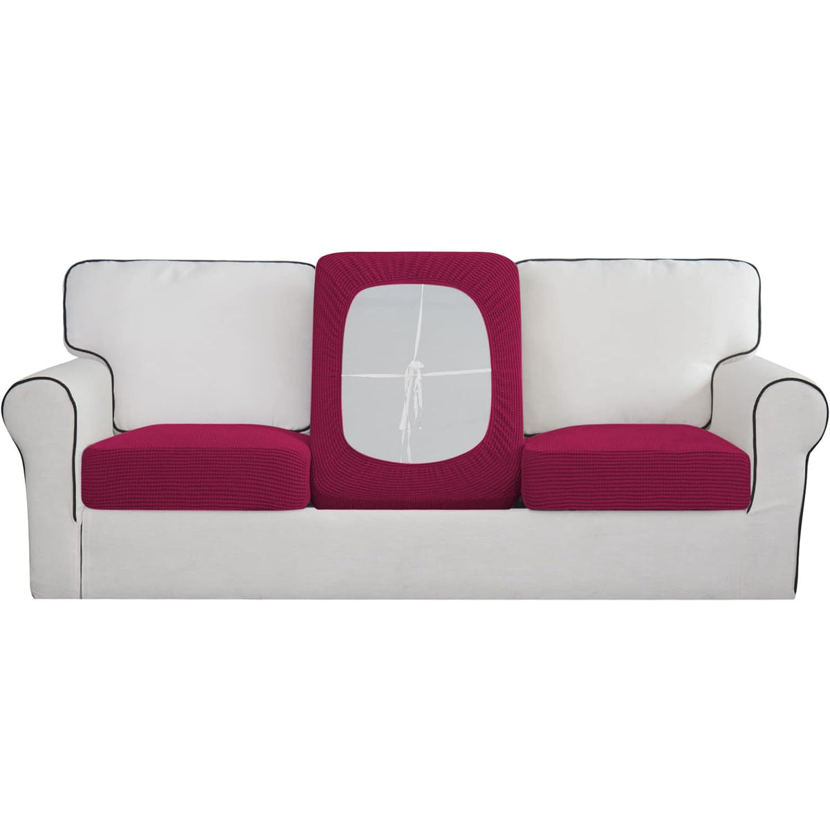 Stretchable Thick Jacquard Textured Seat Cushion Cover for 1/2/3 Seaters / Pieces for Sofa, Maroon