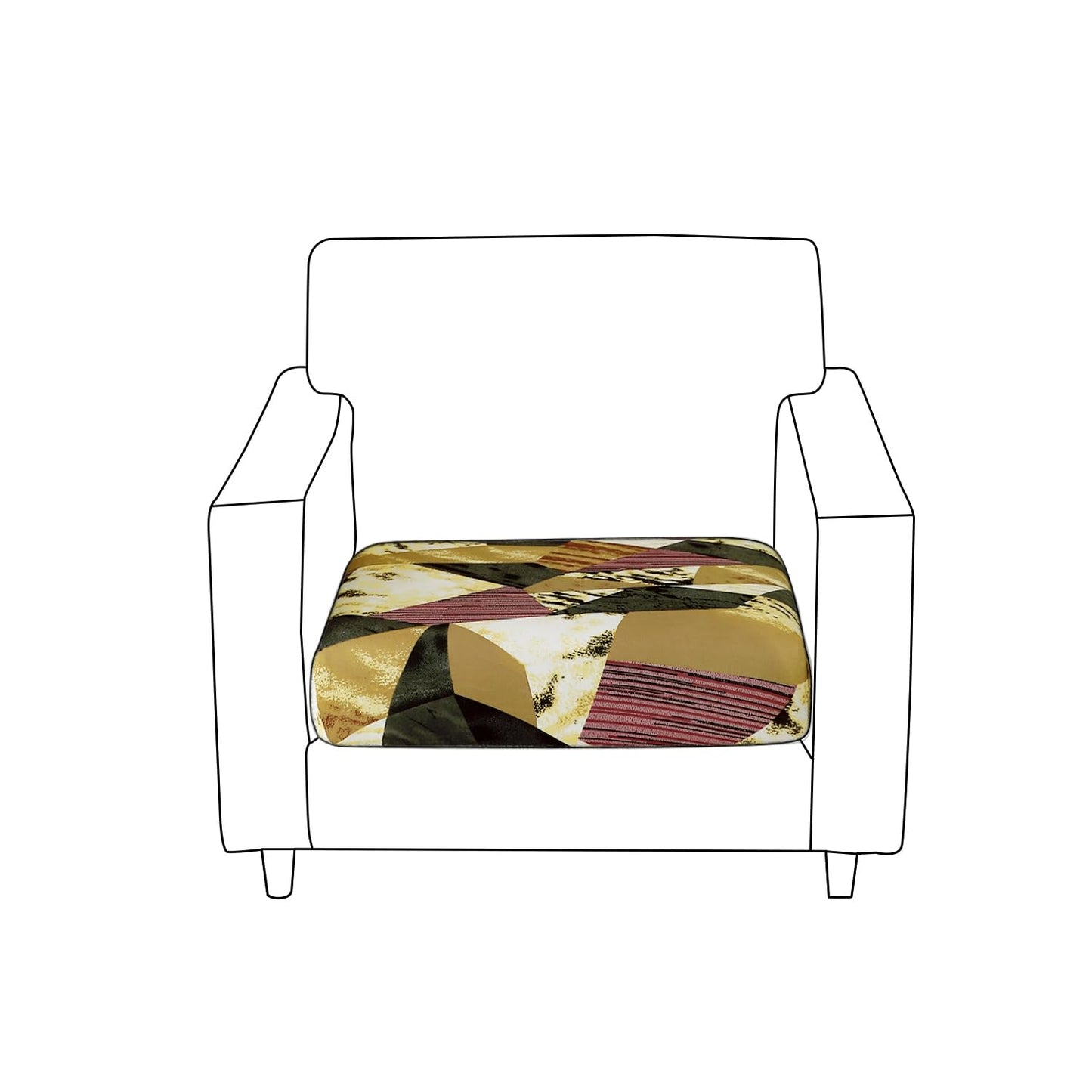140 GSM Stretchable Printed Elastic Sofa Cushion Seat Cover for 1 /2 /3 Seaters / Pieces for Sofa, Wine Abstract Geometry