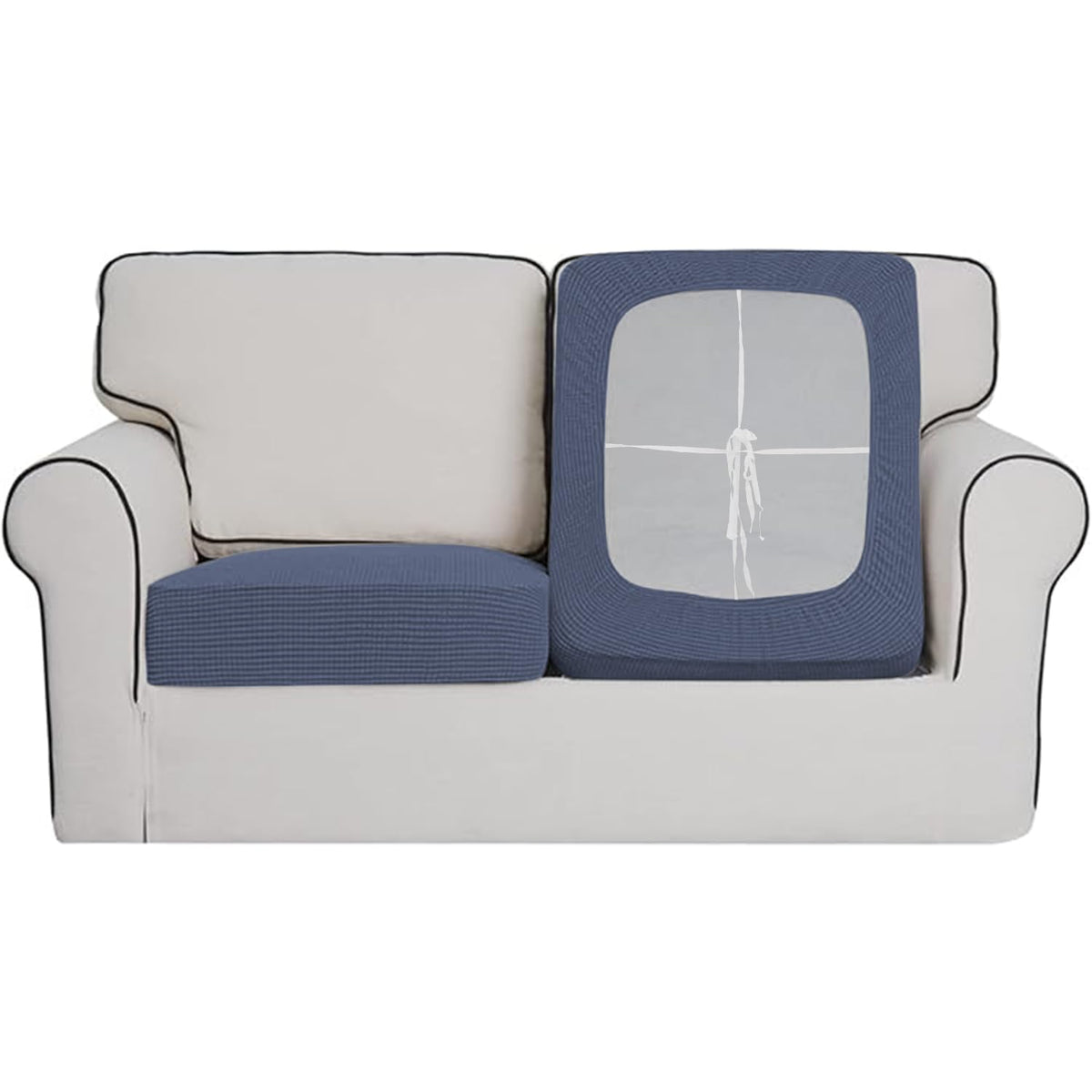 Stretchable Thick Jacquard Textured Seat Cushion Cover for 1/2/3 Seaters / Pieces for Sofa, Dark Grey