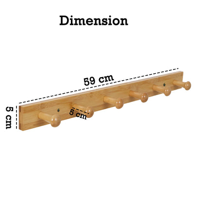 Bamboo Wooden Heavy Duty Wall Mounted Hooks for Hanging - 3/4/5 Hooks | Hook Rail for Clothes