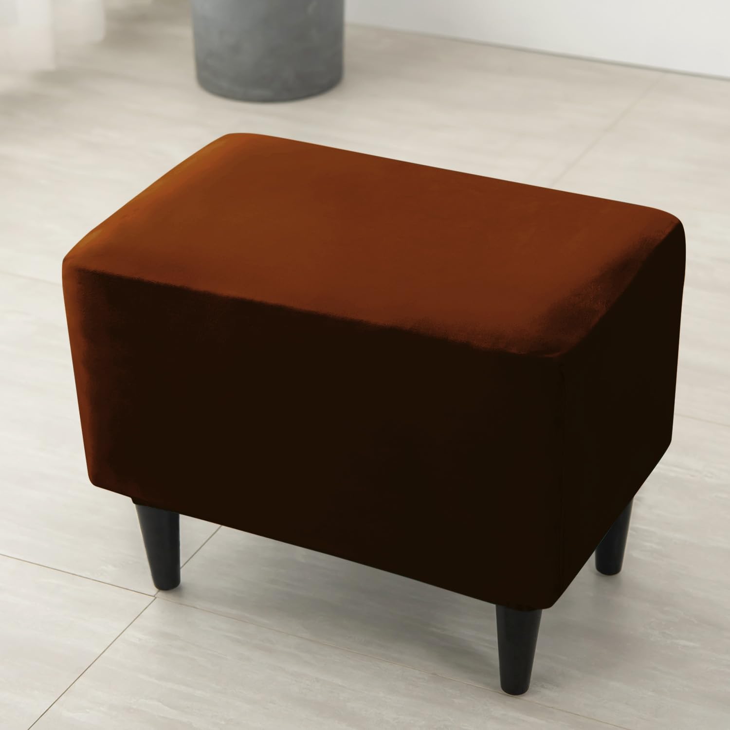 Premium 210 GSM Velvet Stretchable Ottoman Foot Rest Stool Cover, Rustic Brown