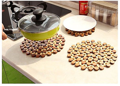 Kitchen Bamboo Pan Pot Holder Heat Insulation Pad, Round 8 Inch Diameter, 2 Piece Set