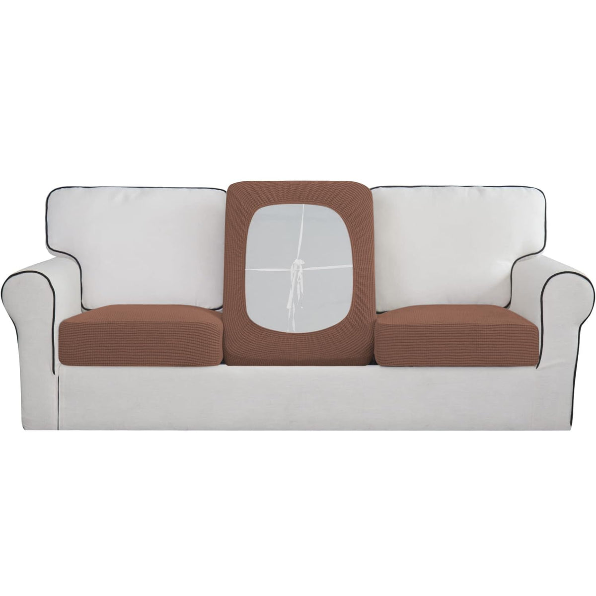 Stretchable Thick Jacquard Textured Seat Cushion Cover for 1/2/3 Seaters / Pieces for Sofa, Brown