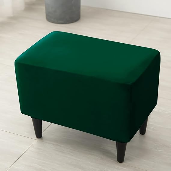 Premium 210 GSM Velvet Stretchable Ottoman Foot Rest Stool Cover, Hunter Green