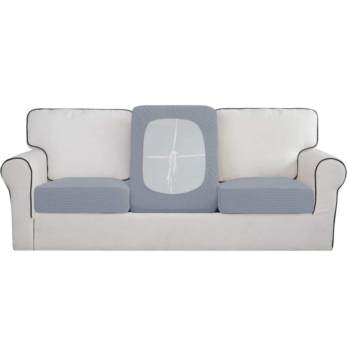Stretchable Thick Jacquard Textured Seat Cushion Cover for 1/2/3 Seaters / Pieces for Sofa, Light grey