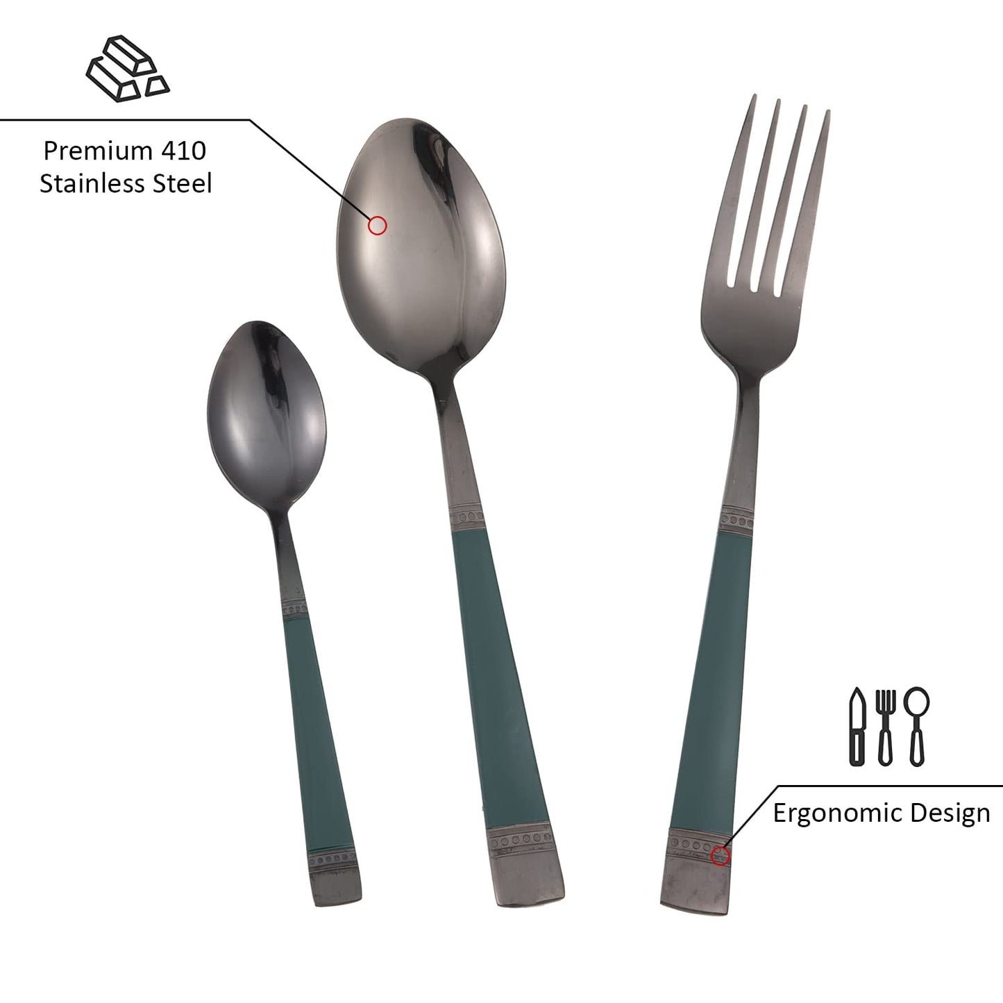 Cutlery Set of 18 / 24 Pcs Stainless Steel Flatware Set, Mirror Finish - Black
