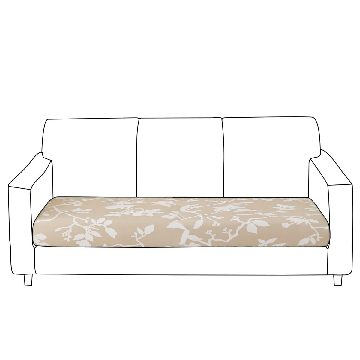 140 GSM Stretchable Printed Elastic Sofa Cushion Seat Cover for 1 /2 /3 Seaters / Pieces for Sofa, Buff Brown Sillehoute Floral
