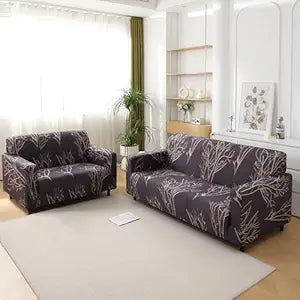 140 GSM Elastic Stretchable Sofa Slipcover Protector, Dark Coffee Twigs