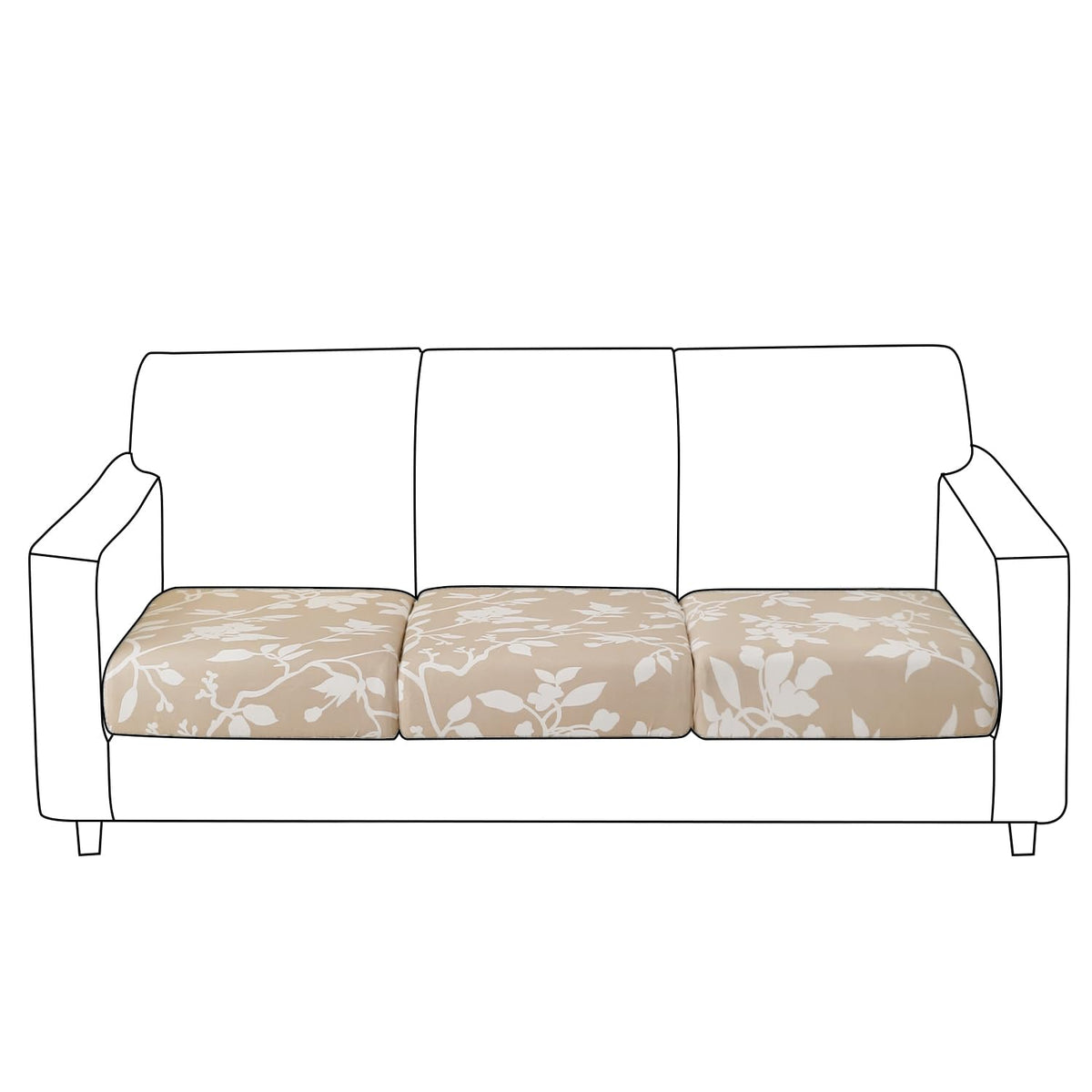 140 GSM Stretchable Printed Elastic Sofa Cushion Seat Cover for 1 /2 /3 Seaters / Pieces for Sofa, Buff Brown Sillehoute Floral