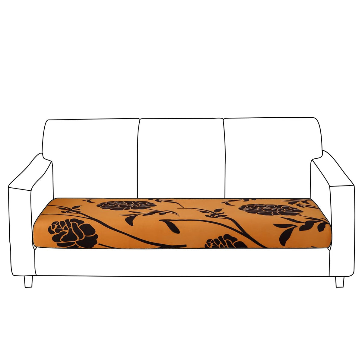 Stretchable 140gsm Printed Seat Couch Cushion Cover for 1/2/3 Seaters / Pieces for Sofa, Copper Brown Floral