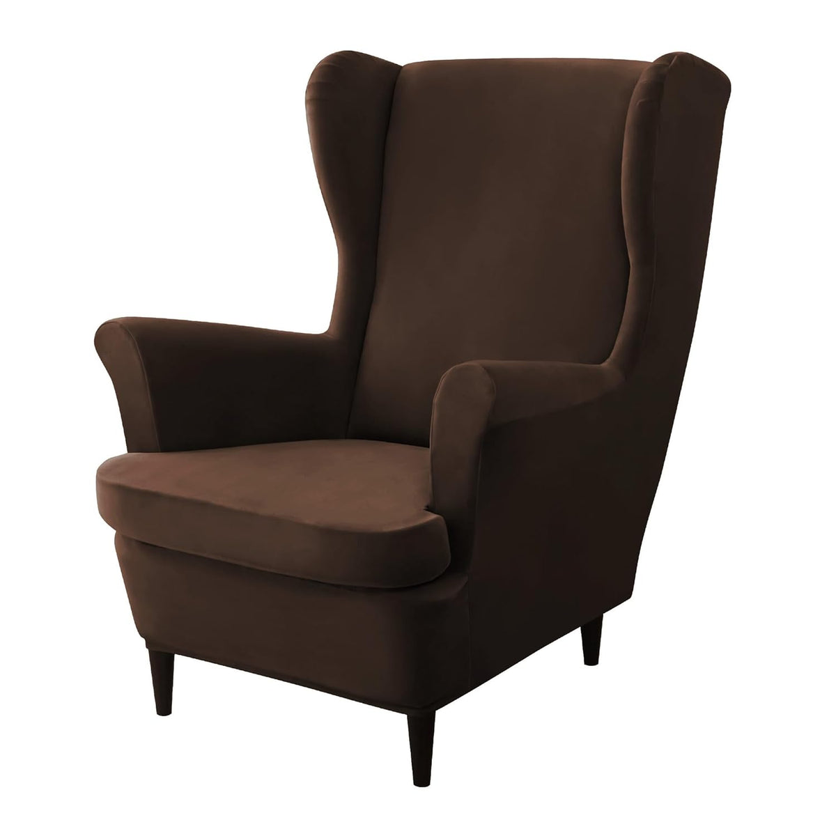 Brown Stretchable and Elastic Premium Velvet Chair Covers for Wingback Chairs