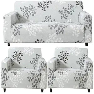 Elastic Stretchable Printed Sofa Cover, Grey Leaves