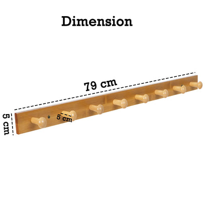 Bamboo Wooden Heavy Duty Wall Mounted Hooks for Hanging - 3/4/5 Hooks | Hook Rail for Clothes