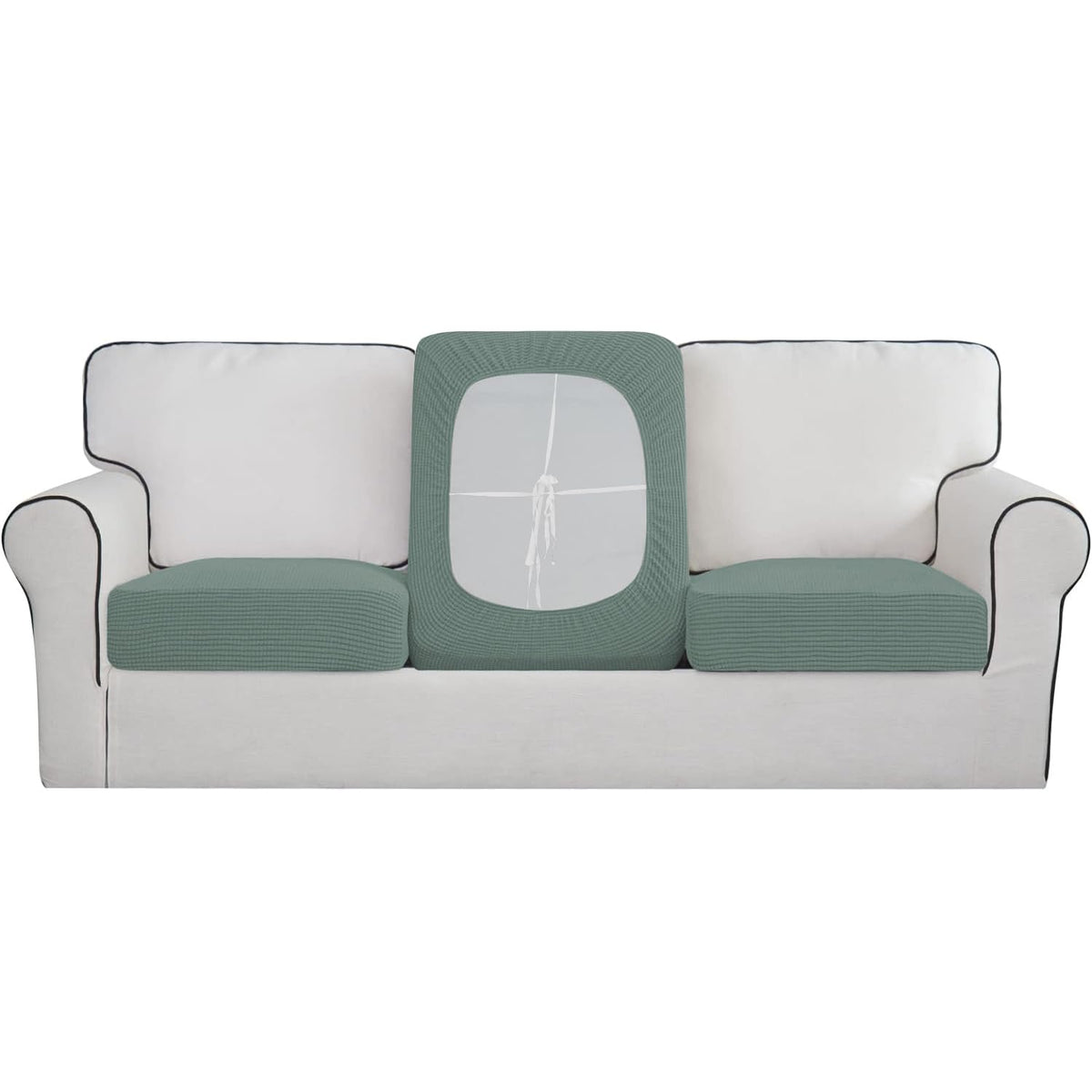 Stretchable Thick Jacquard Textured Seat Cushion Cover for 1/2/3 Seaters / Pieces for Sofa, Green