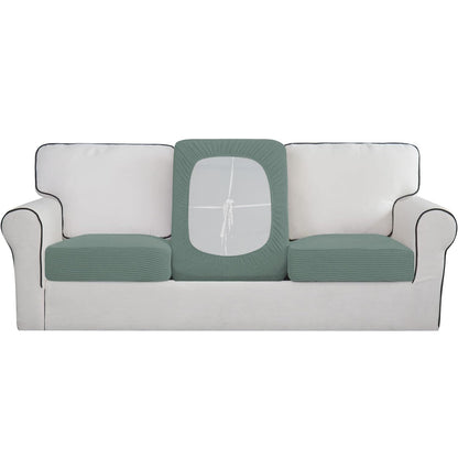 Stretchable Thick Jacquard Textured Seat Cushion Cover for 1/2/3 Seaters / Pieces for Sofa, Green