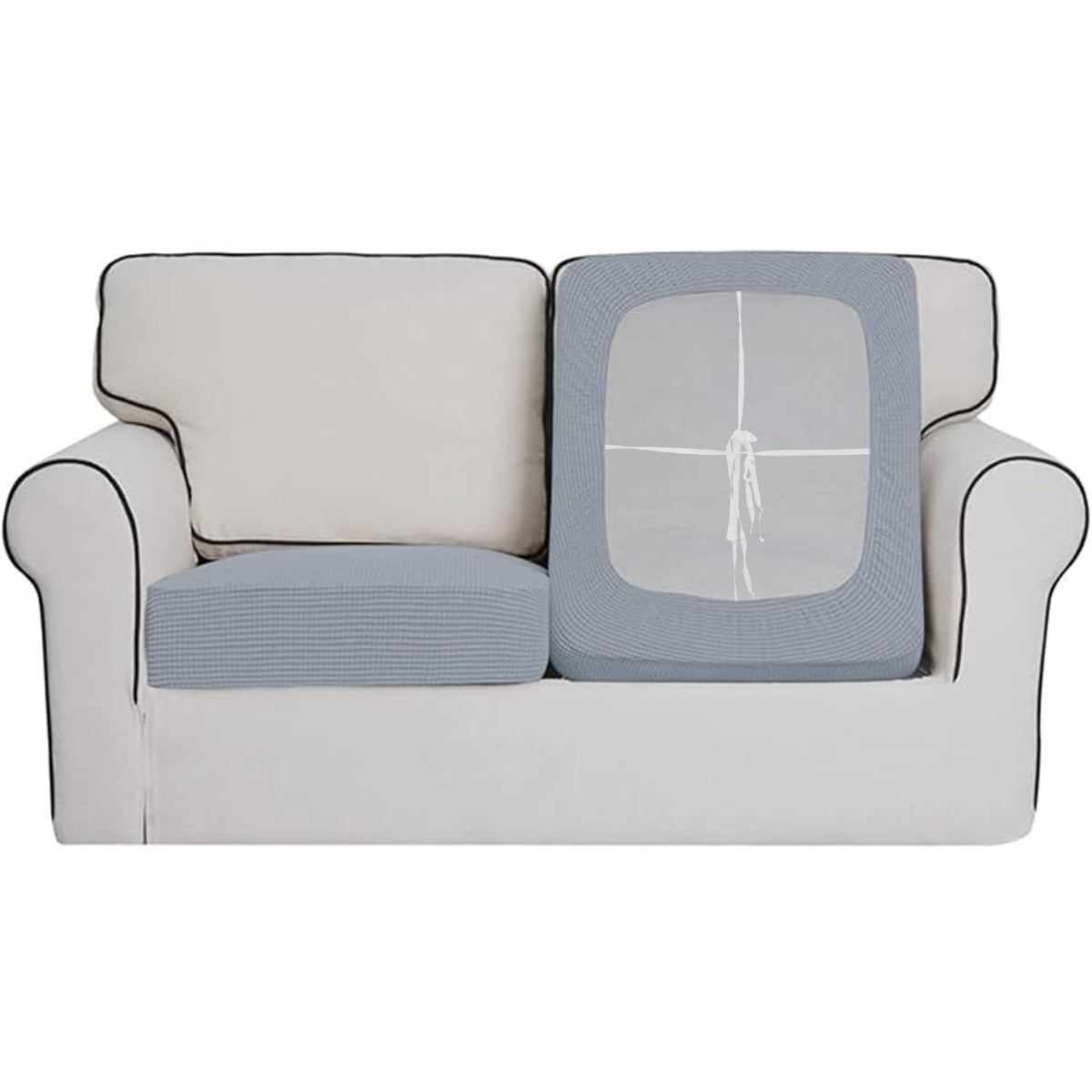 Stretchable Thick Jacquard Textured Seat Cushion Cover for 1/2/3 Seaters / Pieces for Sofa, Light grey