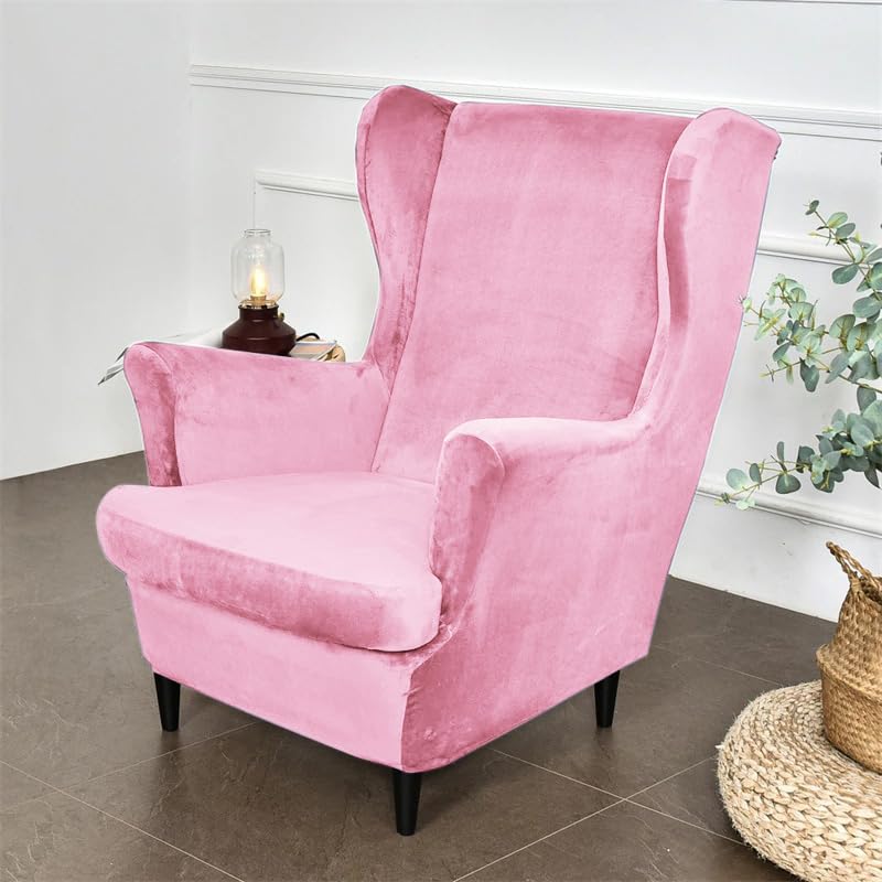 Buy Stylish Pink Premium Velvet Wing Chair Covers for Wingback Chairs