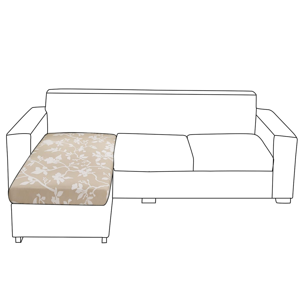 140 GSM Stretchable Printed Elastic Sofa Cushion Seat Cover for 1 /2 /3 Seaters / Pieces for Sofa, Buff Brown Sillehoute Floral