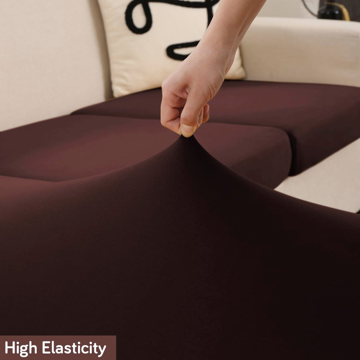 100% Waterproof Stretchable Seat Couch Cushion Cover for 1/2/3 Seater, Brown