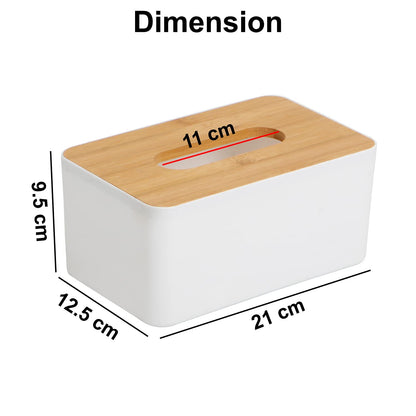 Bamboo Cover Plastic Tissue Box Holder, Tissue Paper Holder Box Case, Tissue Holder Dispenser Organizer for Car Decor Home, 21x12.5x9.5 cm