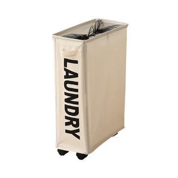 Laundry Basket Bag with Wheels Hamper, Cream