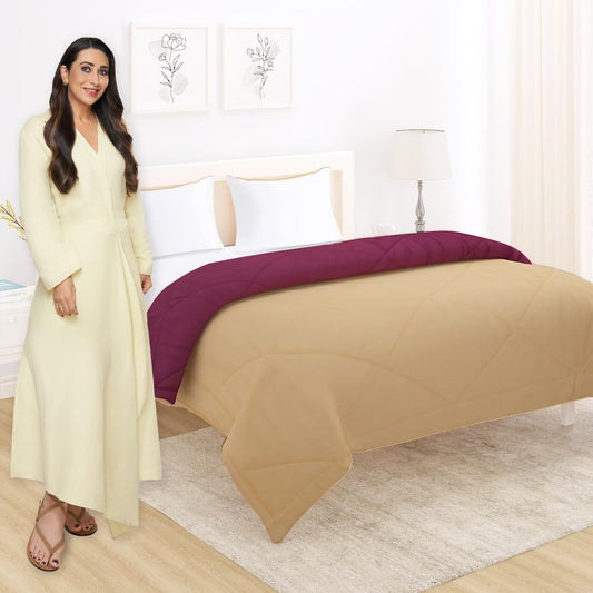 Natural Beige & Plum Double Bed Comforter | HOKIPO