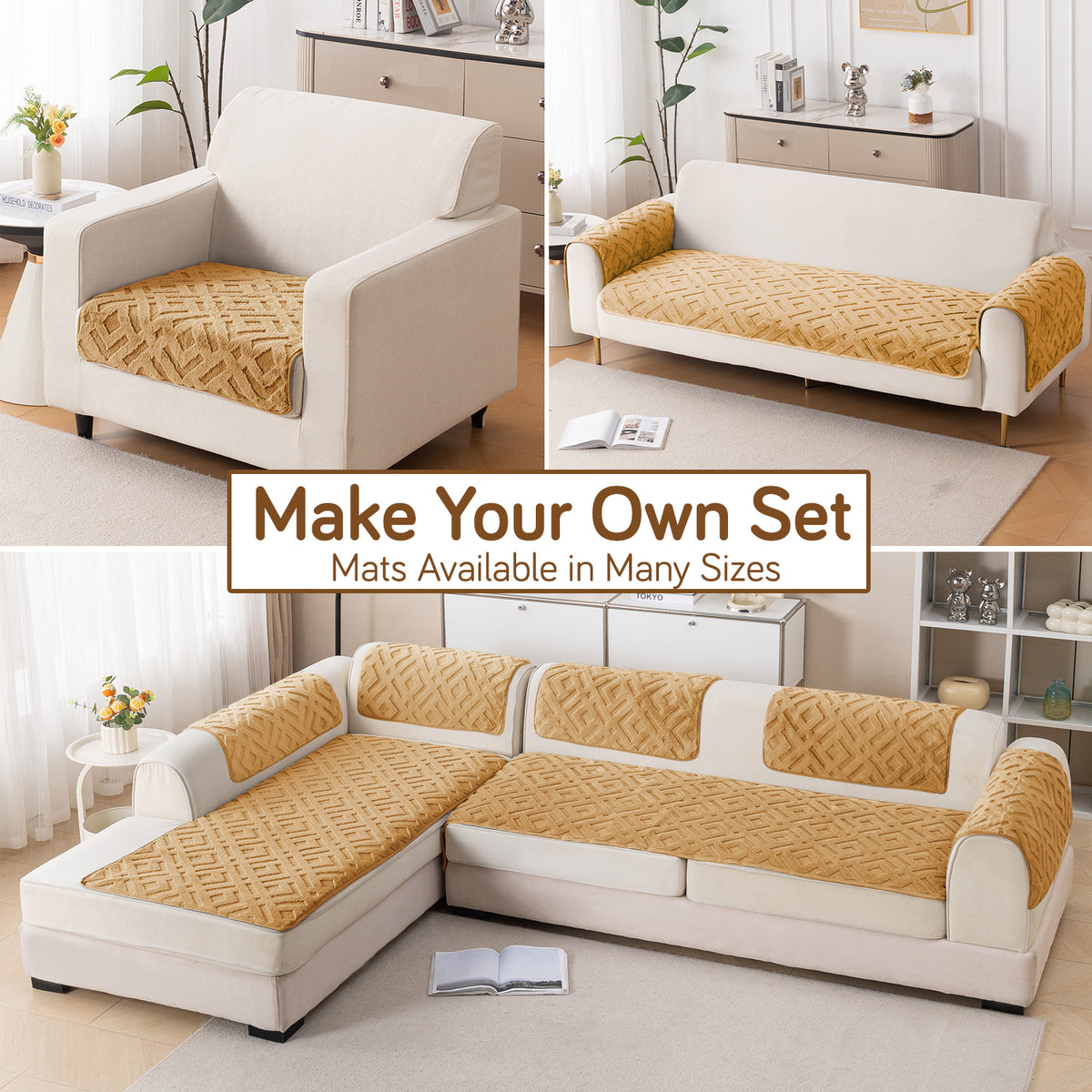 Velvet Maze Sofa Cover Mat, Light Brown