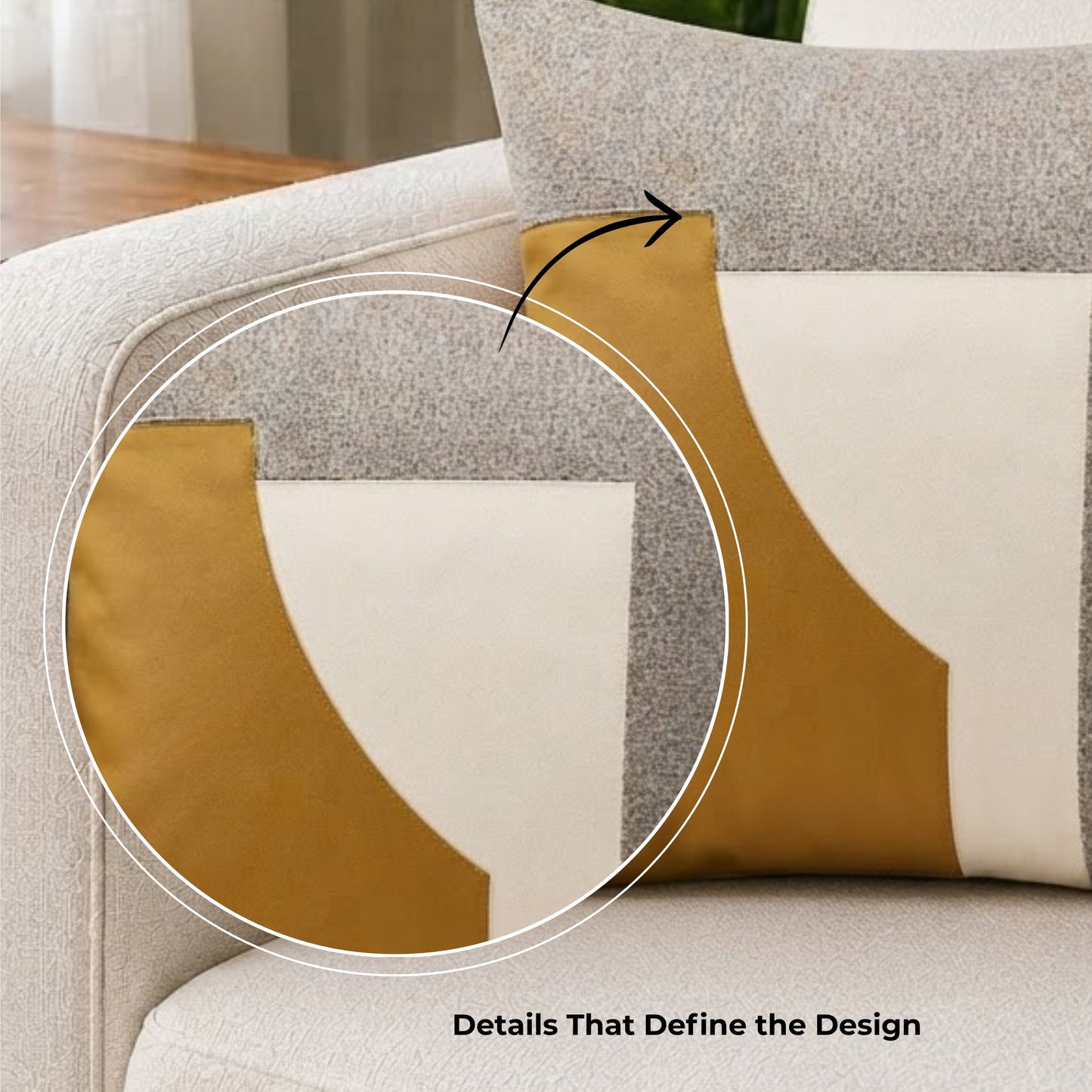 HOKIPO Faux Leather Color Block Cushion Cover | 16x16 Inch | Modern Throw Pillow Cover, Mustard & Grey