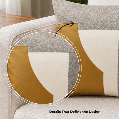 HOKIPO Faux Leather Color Block Cushion Cover | 16x16 Inch | Modern Throw Pillow Cover, Mustard & Grey