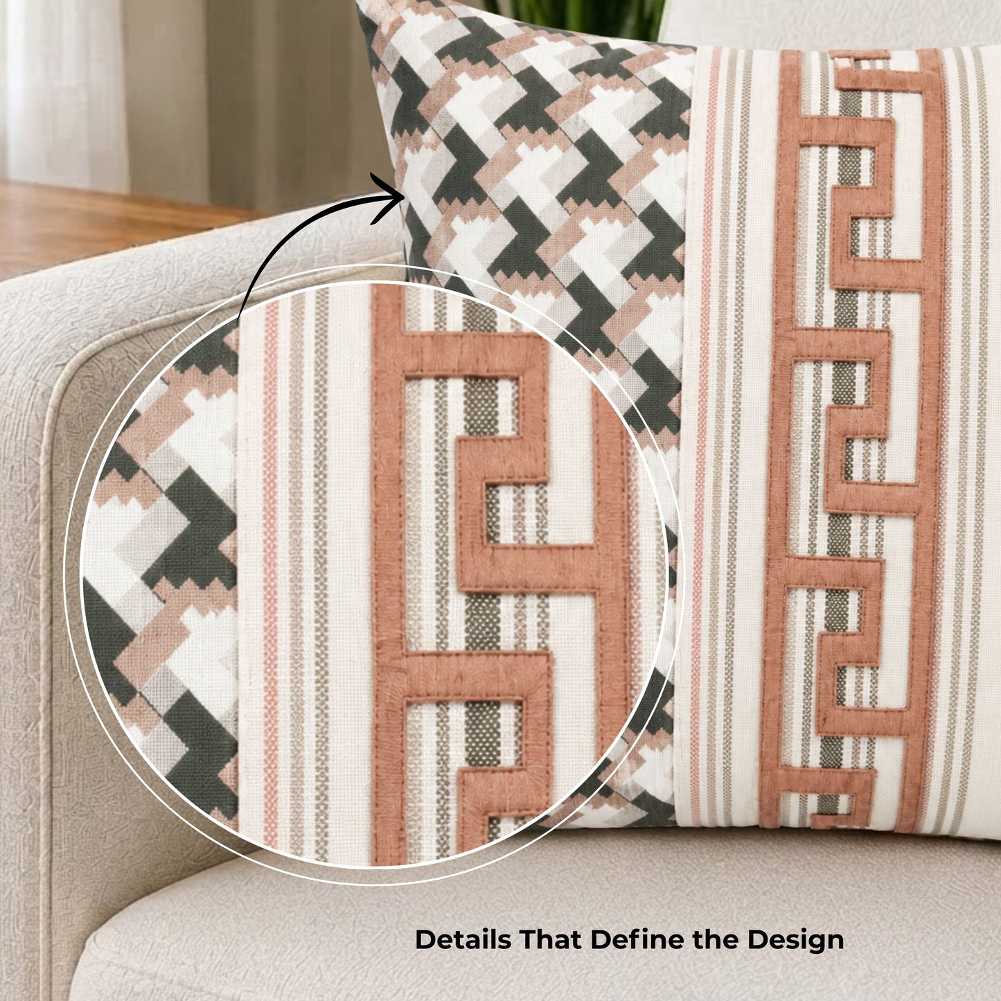 HOKIPO Modern Pattern Cushion Cover | 16x16 Inch | Modern Throw Pillow Cover, Ochre & Ivory