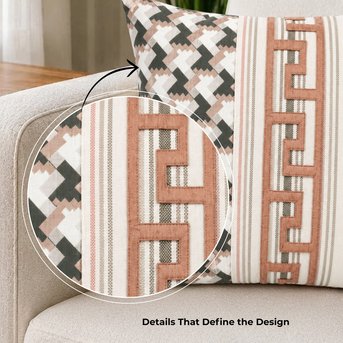 HOKIPO Modern Pattern Cushion Cover | 16x16 Inch | Modern Throw Pillow Cover, Ochre & Ivory
